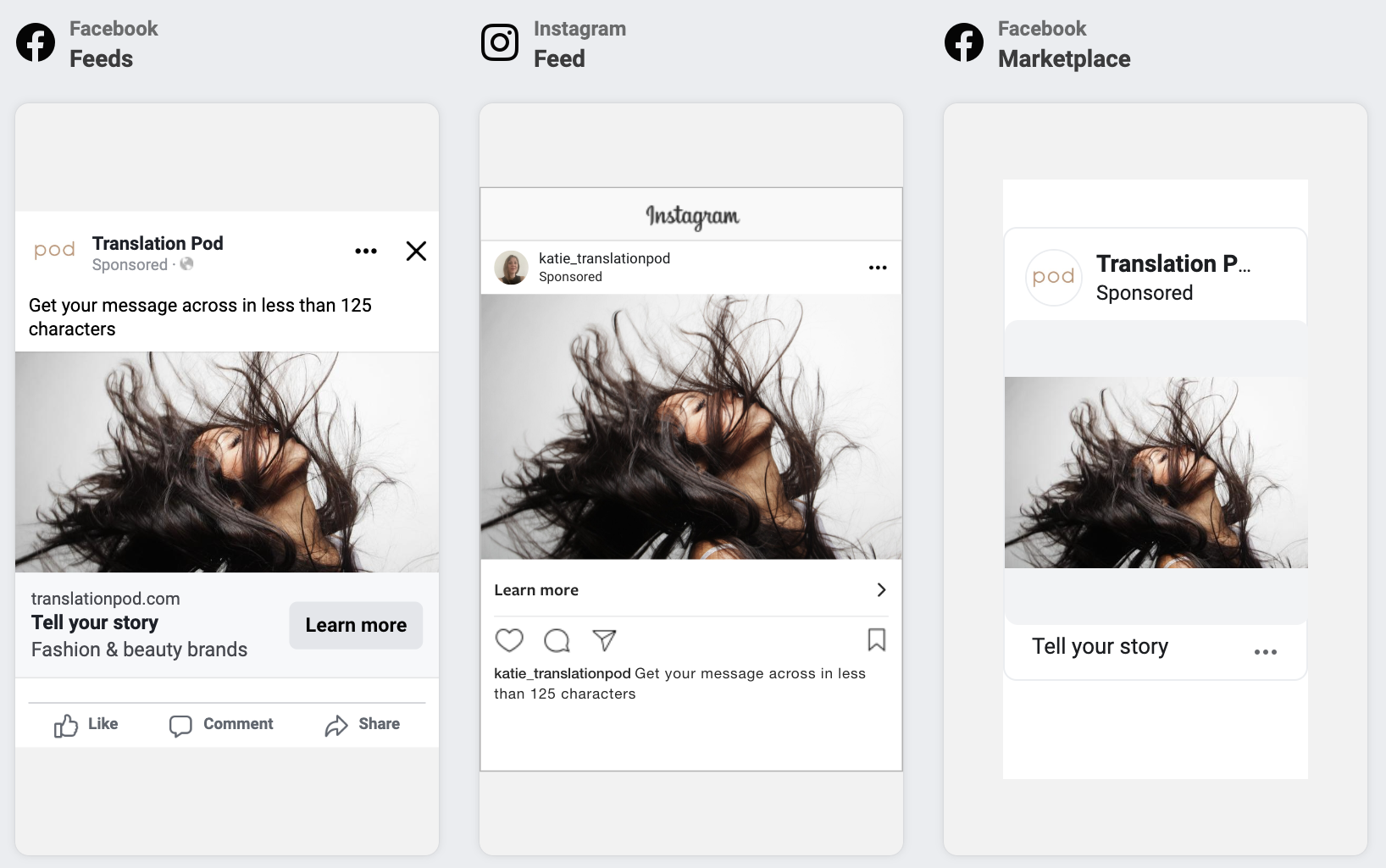 Facebook & Instagram copy specifications